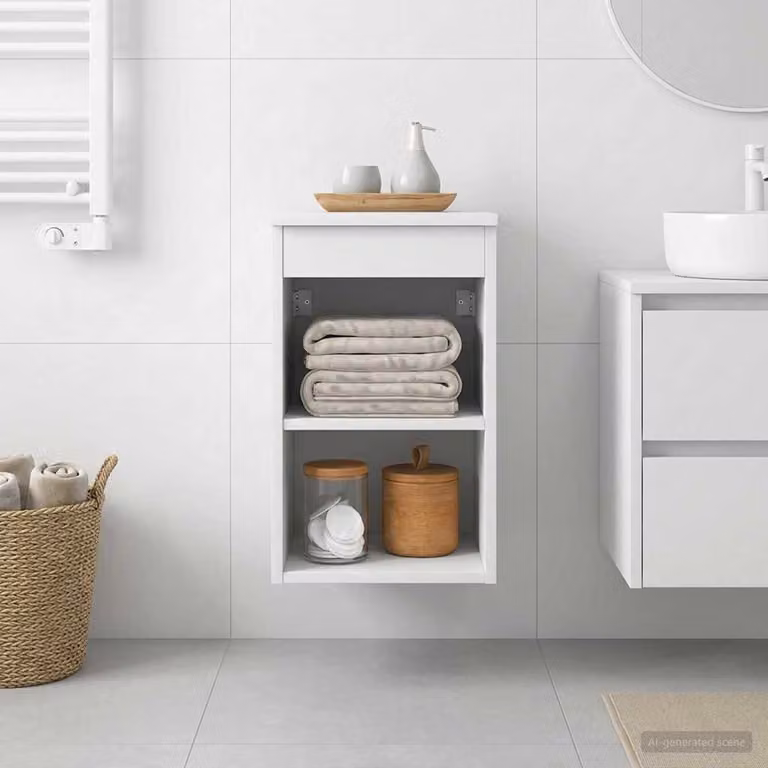 Armadio da bagno moderno vidaXL bianco con ripiani interni e porta con scaffale aperto L 30 cm x P 41 cm x H 50 cm