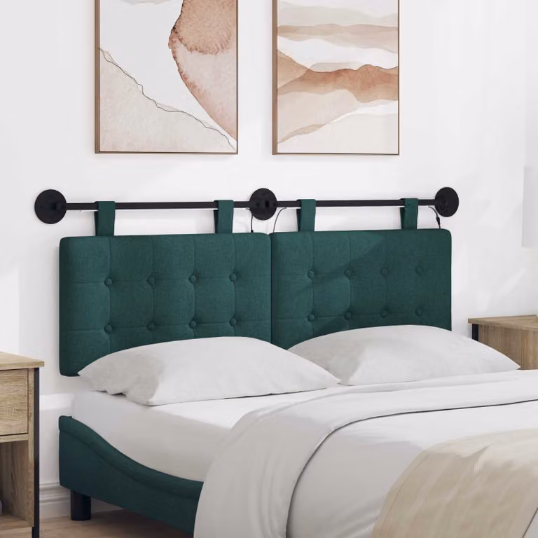 Testiera per letto sospesa vidaXL in tessuto verde scuro con luce LED integrata L: 150 cm, H: 55 cm, P: 5 cm