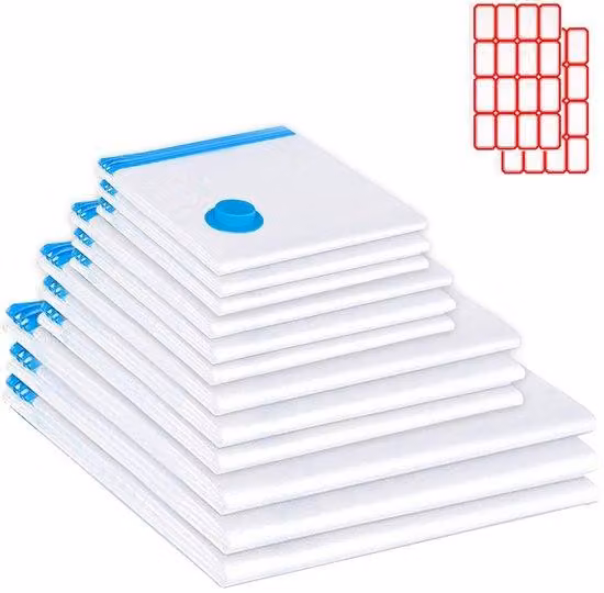 Sacchetti a compressione da viaggio, set da 12 pezzi, con pompa, per abbigliamento e oggetti decorativi