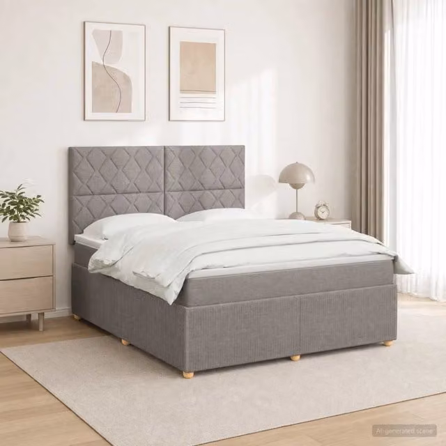 Letto box spring con materasso vidaXL in tessuto beige e grigio con base a sollevamento L/P/H: 160 x 200 x 140,5 cm – 1