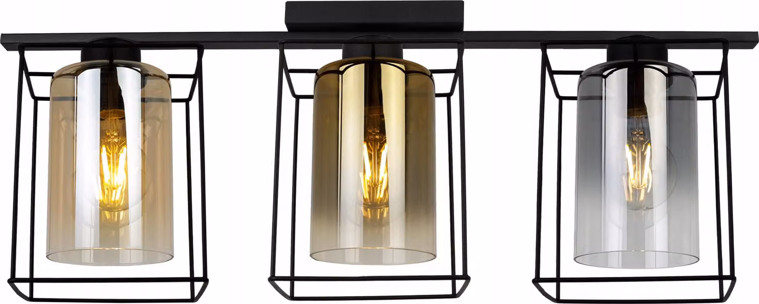 Hella Cage sospensione - Lampada da soffitto per soggiorno, camera da letto e sala da pranzo - Lampada a sospensione in metallo e vetro - E27 - Mix - 3 fiamme