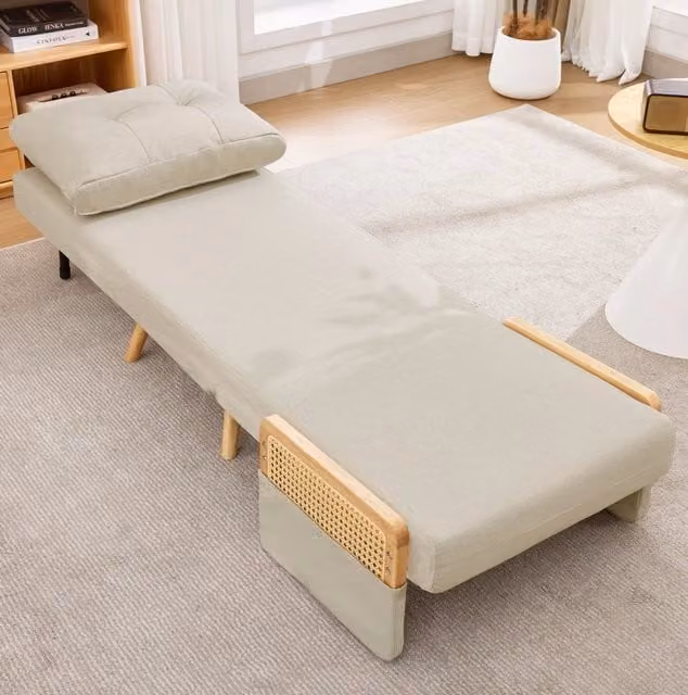 Poltrona letto singola 3 in 1 reclinabile in tessuto effetto lino beige HOMVRA