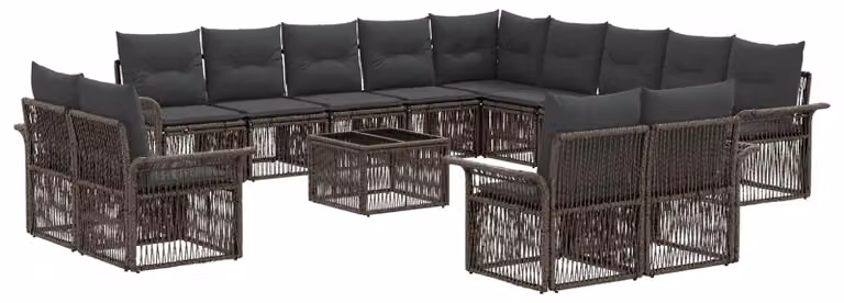 Set Divano da Giardino 14 pcs Grigio e Grigio Scuro polyrattan