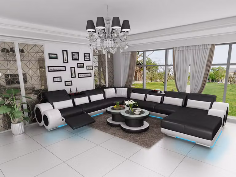 Ledersofa Couch Wohnlandschaft Ecksofa Eck Garnitur Design Modern Sofa mit USB