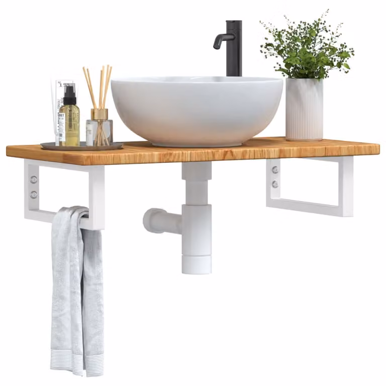 vidaXL Ripiano a Parete per Lavabo Moderno in Rovere e Metallo, Bianco e Marrone, L: 80 cm, P: 40 cm, H: 3 cm