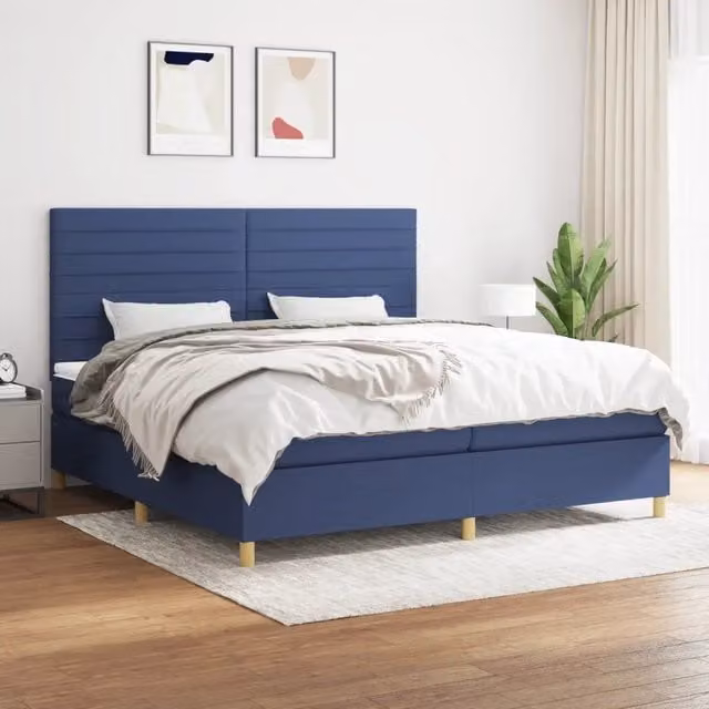 Letto Ibrido con Giroletto a Molle e Materasso vidaXL, Blu e Bianco, L/P: 200 x 200 cm
