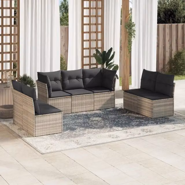 Set di Divani da Giardino a L VIDAXL in Polyrattan Grigio Chiaro con 7 Cuscini