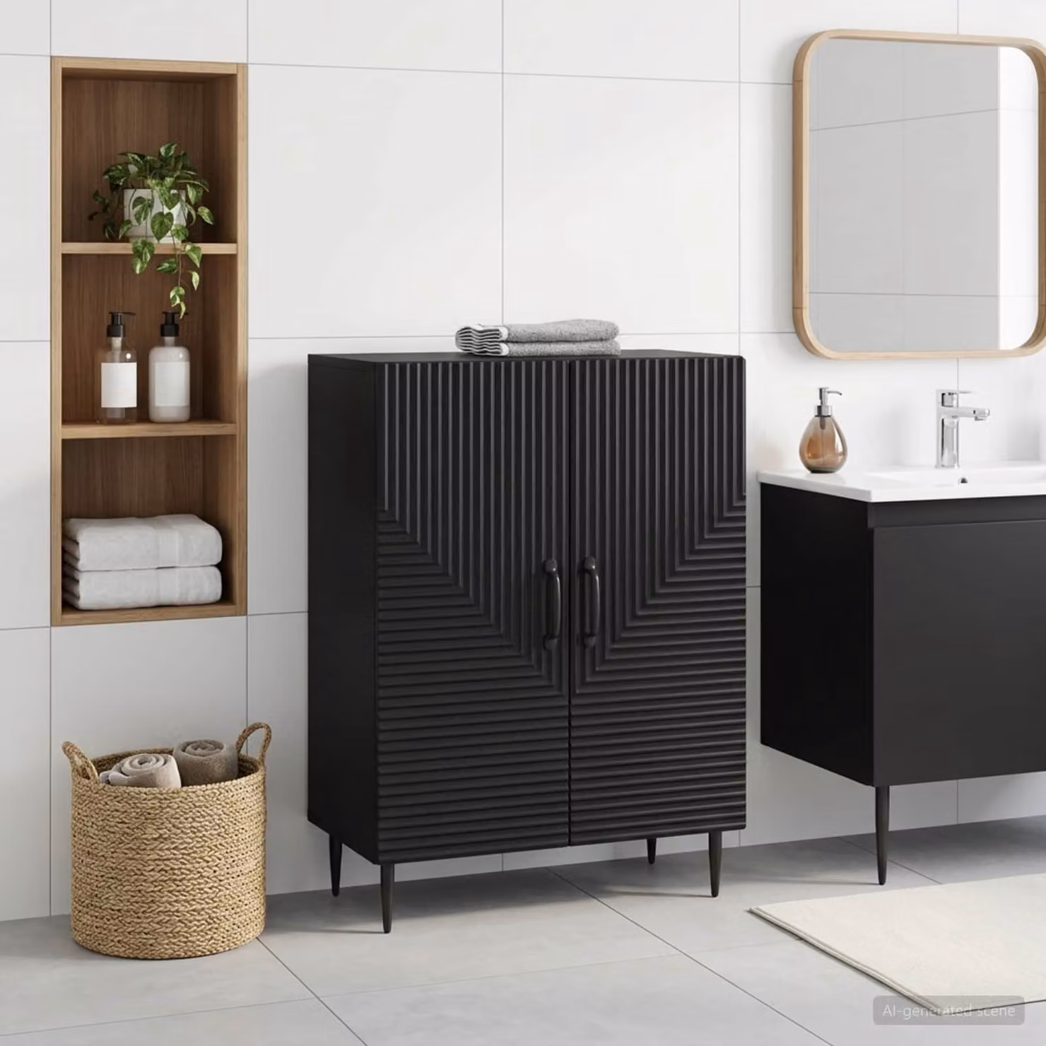 Mobiletto da bagno moderno vidaXL HAARLEM nero con ante a battente L: 59,5 cm, P: 31 cm, H: 80 cm