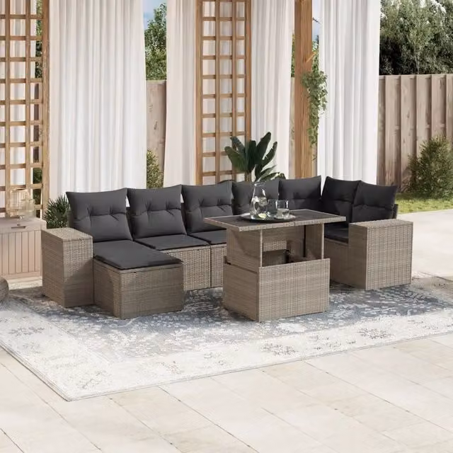 Set Divano da Giardino 8pz con Cuscini Grigio Chiaro Polyrattan 3269322