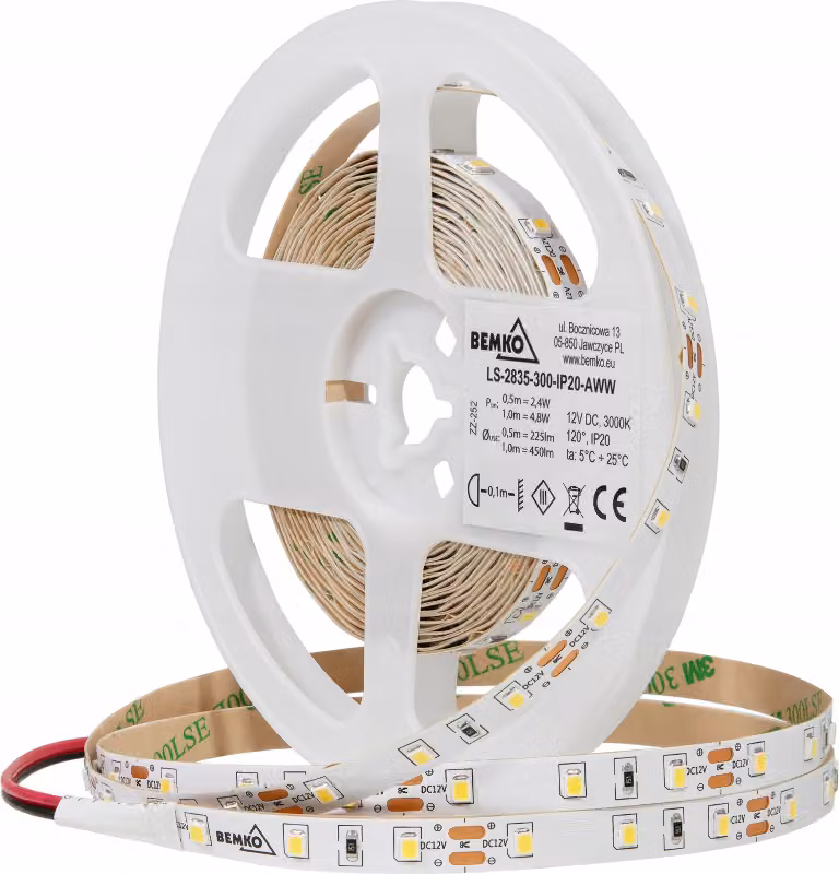 Nastro LED 2835-300 Bianco caldo 12V 5M Ip20 Bemko