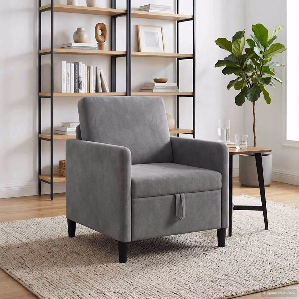 Divano moderno vidaXL con contenitore apribile, rivestimento in tessuto grigio e nero, L: 72 cm, P: 78 cm, H: 87 cm
