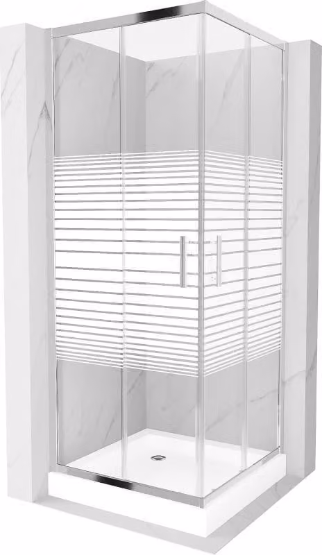 Mexen Rio cabina doccia quadrata 80 x 80 cm, strisce bianche, cromo + piatto doccia, bianco - 860-080-080-01-20-4510