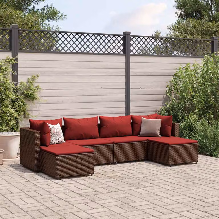 Set di mobili da giardino vidaXL composto da 6 pezzi in rattan e metallo con cuscini color marrone per esterno e terrazza