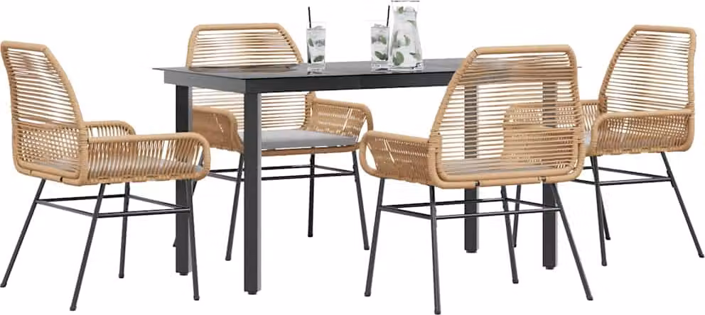 Maison Exclusive - Set da Pranzo da Giardino 5pz con Cuscini Polyrattan Vetro