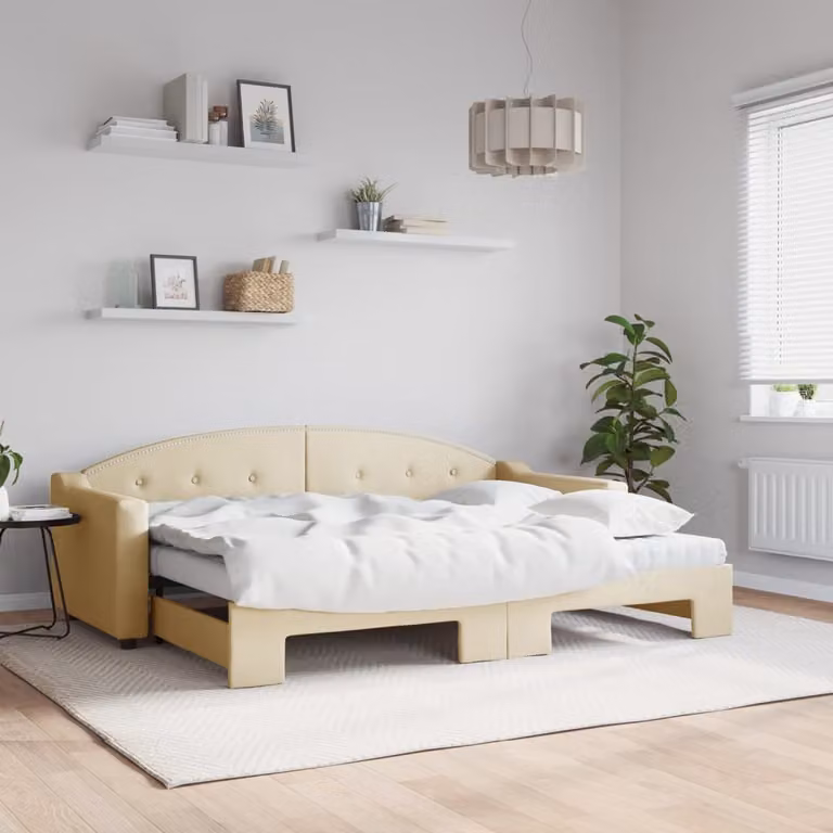 Maison Exclusive - Divano letto estraibile con materasso color crema 80x200 cm in tessuto