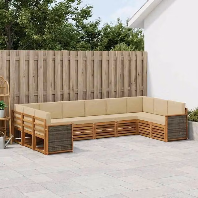 Set di divani da esterno a L vidaXL in legno di acacia beige con 7 pezzi e cuscini inclusi – 1