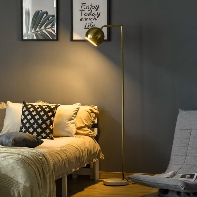 Lampada da terra moderna HOMCOM con base in marmo e metallo, paralume regolabile, colore oro/ottone, ideale per salotto e camera da letto, attacco E27 40W – 1