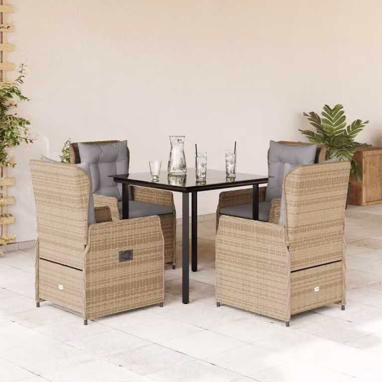 Maison Exclusive - Set da Pranzo da Giardino 5 pz con Cuscini Beige in Polyrattan