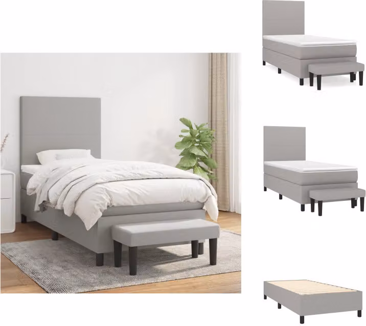 vidaXL Letto a molle con materasso grigio chiaro 90x200 cm in tessuto - Letti & strutture letto