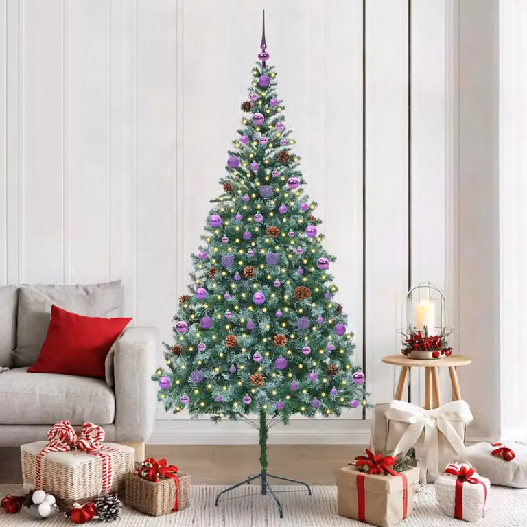 Albero di Natale artificiale verde vidaXL con luci LED warm white in PVC e metallo, Altezza: 210 cm, Diametro: 105 cm
