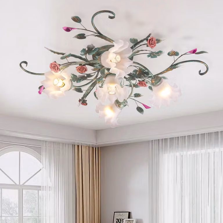Solidchoice - Lampada a sospensione vintage con paralume in vetro e motivo floreale