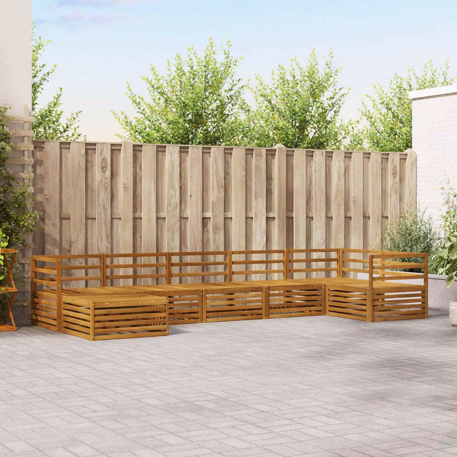 Set di divani da esterno vidaXL 7 pz in legno di acacia color beige e marrone con forma a L e cuscini inclusi