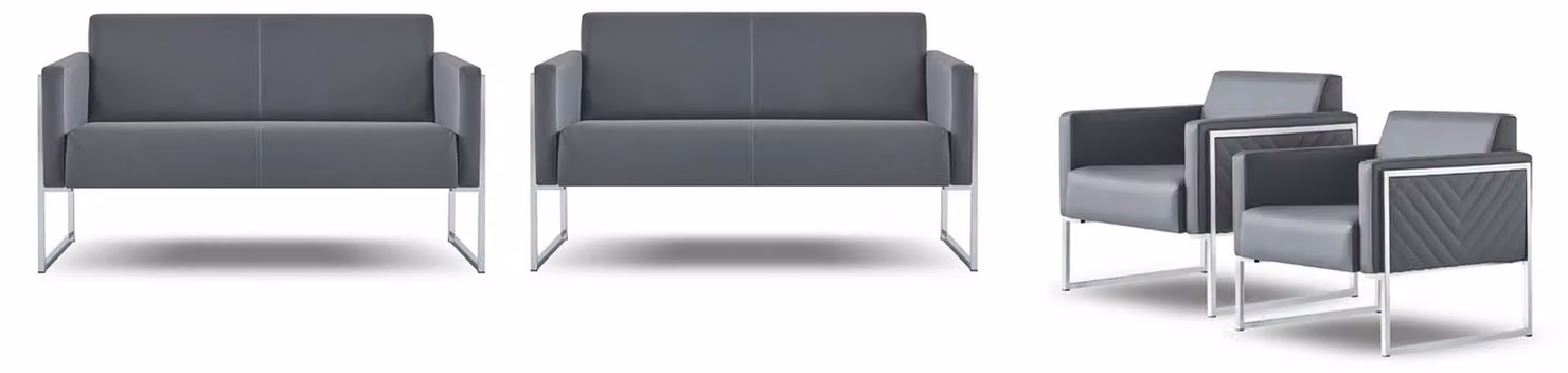 Arbeitszimmer Set 4tlg 2x 2-Sitzer mit 2x Sessel Grau Einfarbig Modern