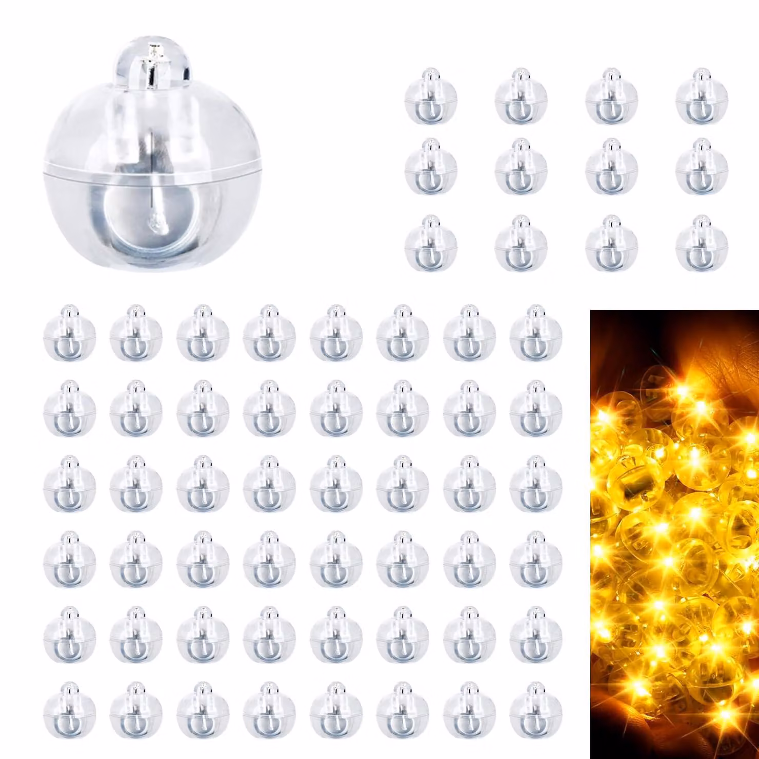 Mini luci a LED a forma di palloncino, luce bianco caldo, confezione da 60 pezzi, per decorazioni
