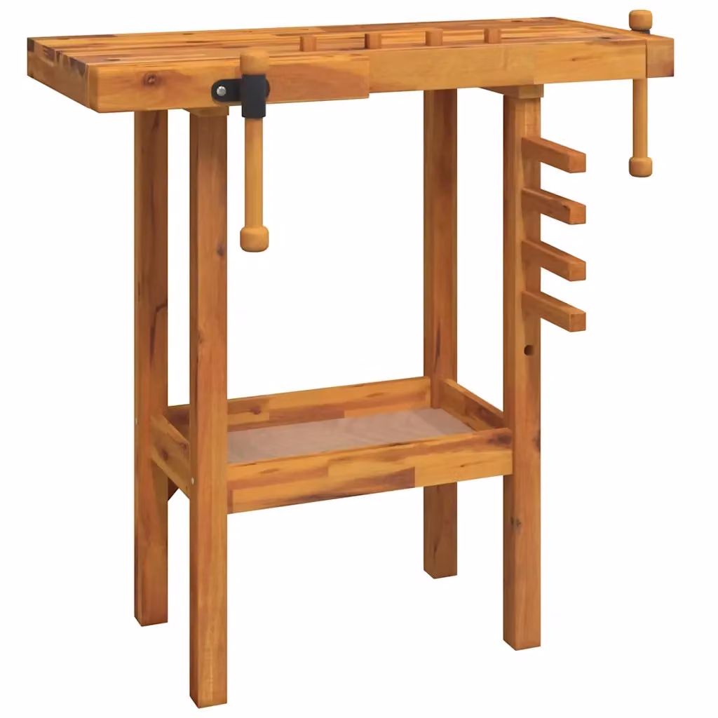 Banco da lavoro con morsetto vidaXL in legno di acacia marrone L/P/H: 92 x 48 x 83 cm – 2