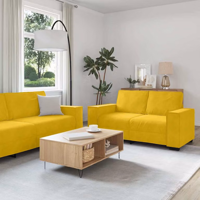 Set di 2 divani vidaXL in velluto giallo con cuscini per soggiorno e ufficio in casa