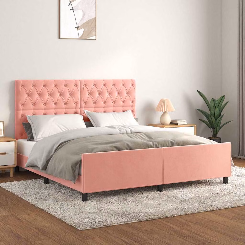 vidaXL Giroletto con Testiera in Velluto Rosa L: 160 cm, P: 200 cm – 1
