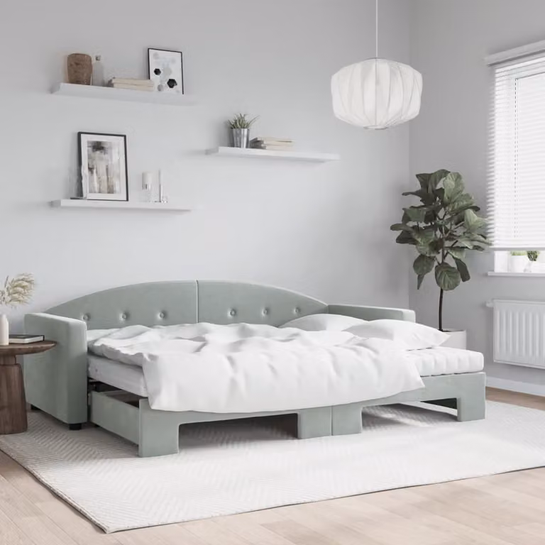 Divano Letto Estraibile vidaXL in Velluto Grigio con Materasso 80 x 200 cm