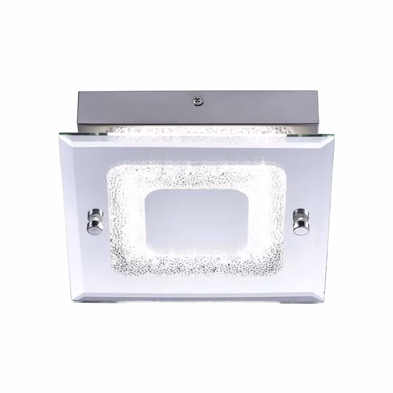 Plafoniera LED, acciaio cromato, cristalli, L 18 cm