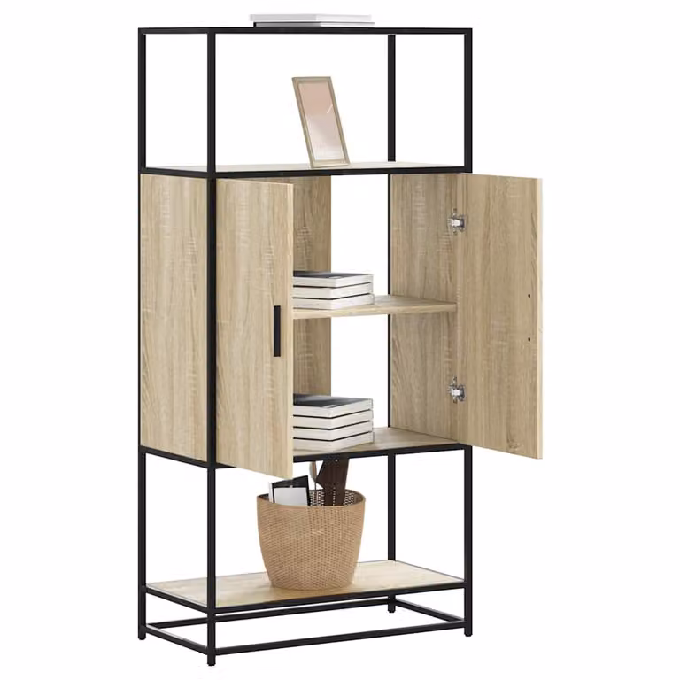 Credenza stile industrial vidaXL in legno e metallo color rovere, L 68 cm x P 35 cm x H 139 cm