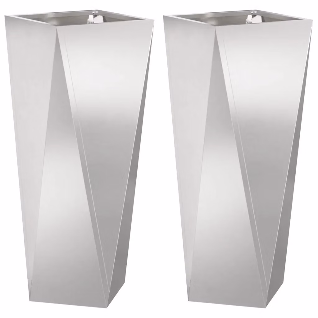 Set di 2 fioriere vidaXL in acciaio inossidabile argento, L 30 cm x P 30 cm x H 75 cm – 2