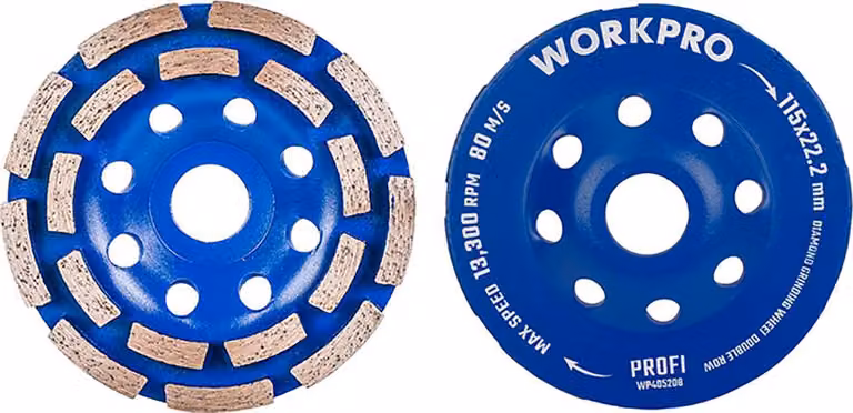 Disco diamantato a tazza a doppia fila, segmenti diamantati, ø115 mm - Workpro