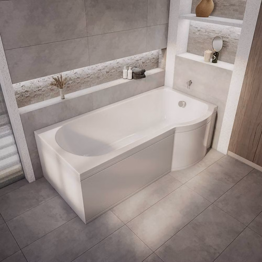Vasca da Bagno Asimmetrica Angolare con Doccia da Sinistra - 1675mm x 850mm - Solo Vasca - Belstone