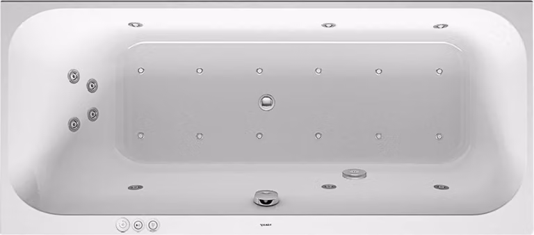 Duravit Happy D.2 baignoire balnéo, version à encastrer, simple dos à gauche, bâti-support, garniture d'écoulement et de trop-plein, système combiné P, 1700x750mm, 760312000CP1000, 760312000CP1000