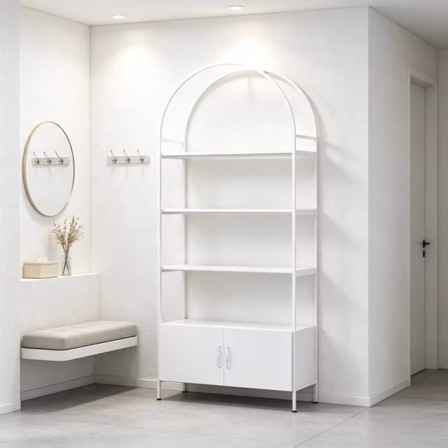Libreria ad arco REDOM bianca con armadietto a 2 ante, L 80 cm x P 30 cm x H 187 cm