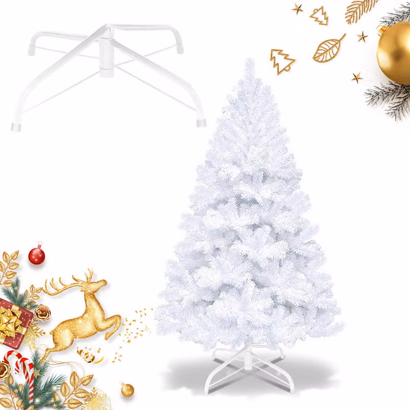 Jayseuw 150cm albero di Natale artificiale, albero di Natale con supporto in metallo, albero di Natale 488 punte aghi in PVC, albero di Natale artificiale sistema pieghevole bianco