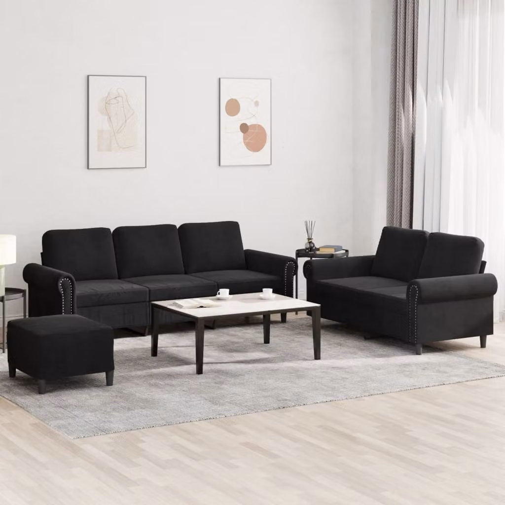 Maison Exclusive - Set divano a 3 pezzi con cuscini in velluto nero