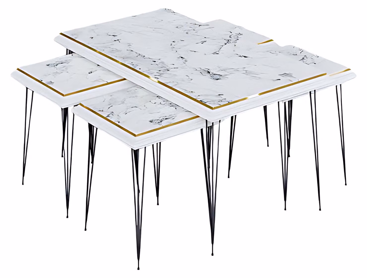 Eleganter weißer Couchtisch mit Beistelltischen aus MDF und Edelstahl