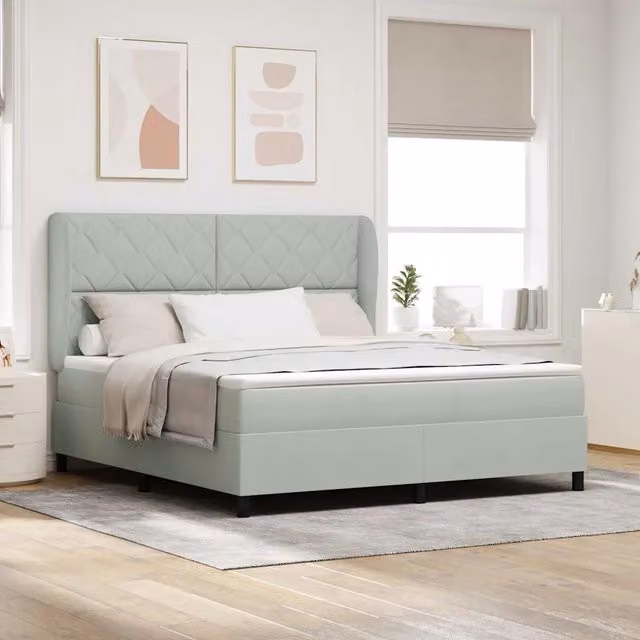 Letto matrimoniale ibrido vidaXL in velluto grigio con testiera L: 180 cm, P: 200 cm, H: 203 cm