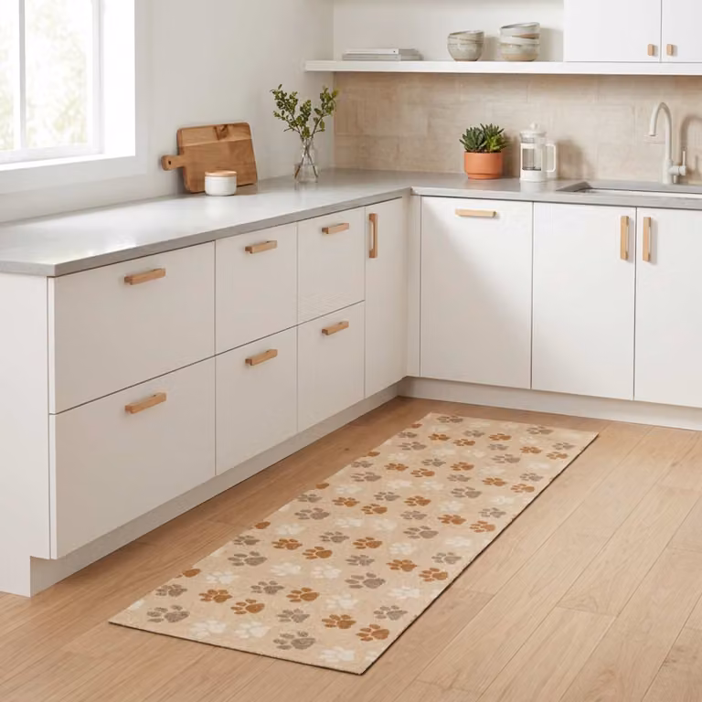Tappeto da cucina vidaXL Zampe beige, lavabile e antiscivolo, L: 180 cm, P: 60 cm, 100% Poliammide