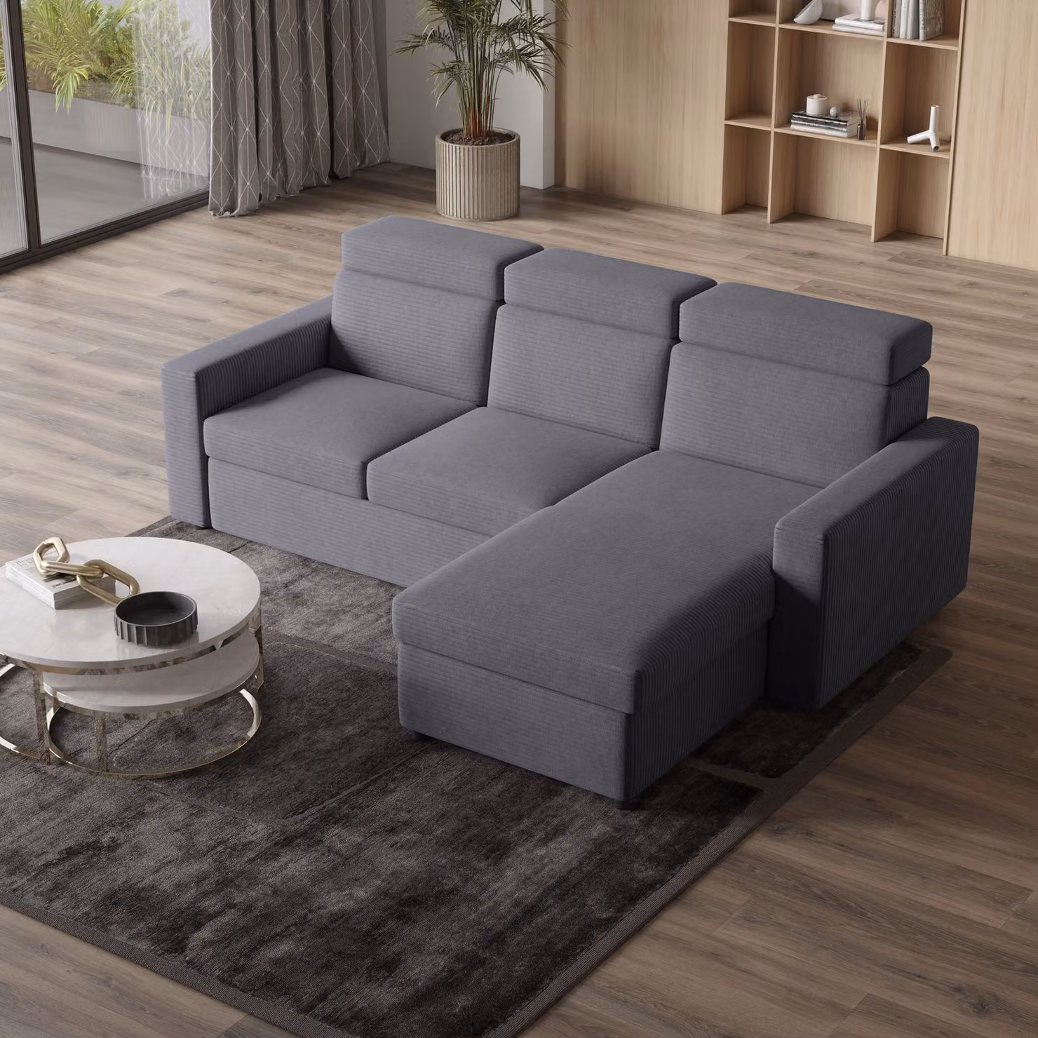 Divano angolare Masseno PADWA con funzione letto a L, divano con contenitore, divano da soggiorno, divano, divano, divano letto, set di divani - grigio, POSO 60