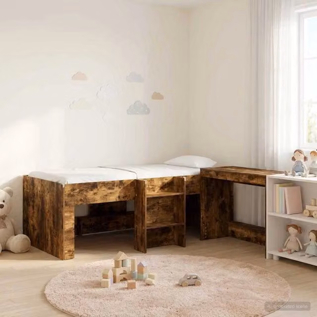 Letto alto per bambini con scrivania 2 pz Rovere Fumo 3423458