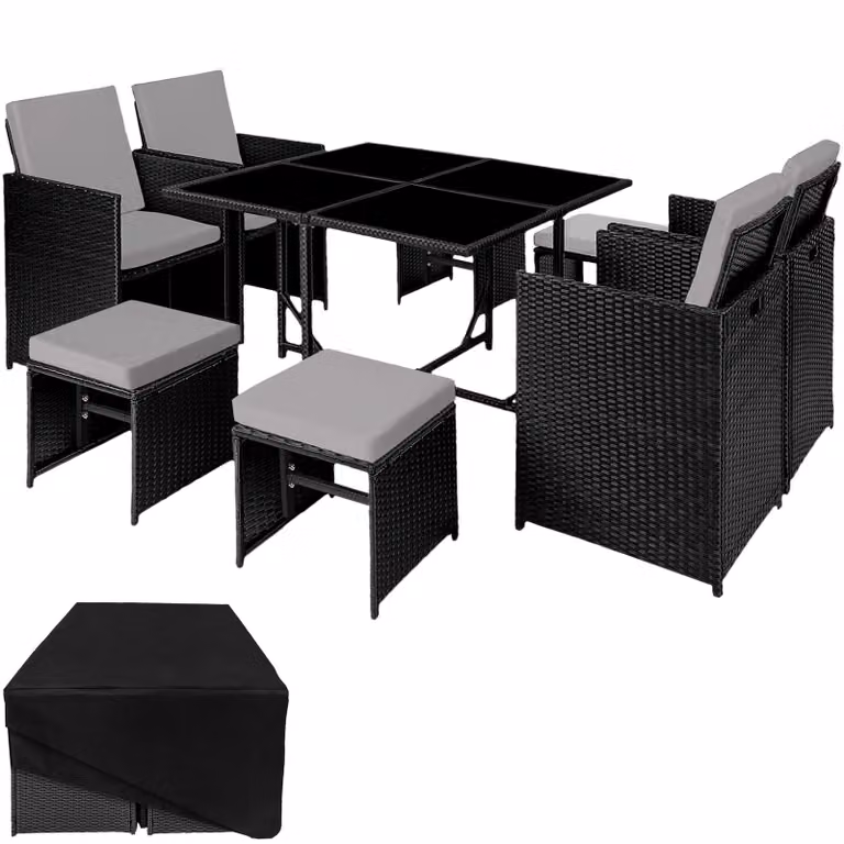 Set da salotto in rattan TecTake GmbH Bilbao 4+4+1 con copertura protettiva nero/grigio