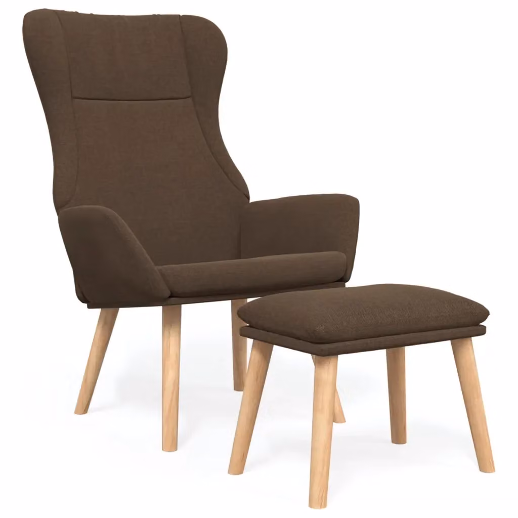 Poltrona Relax con Poggiapiedi vidaXL in Tessuto Marrone con Struttura in Metallo e Legno – 2