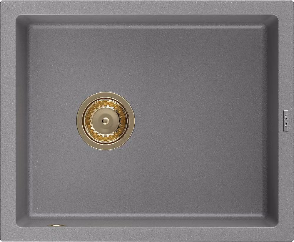 Mexen Pedro lavello in granito 1-vasca 560 x 460 mm, grigio, sifone dorato - 6508561000-71-G