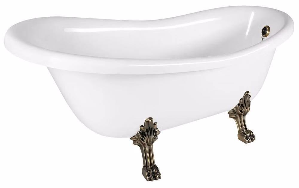 Vasca da bagno freestanding, stile retrò, 168x76,2x70 cm, bianca, con piedini in bronzo